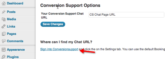 Enter Conversion Support chat URL