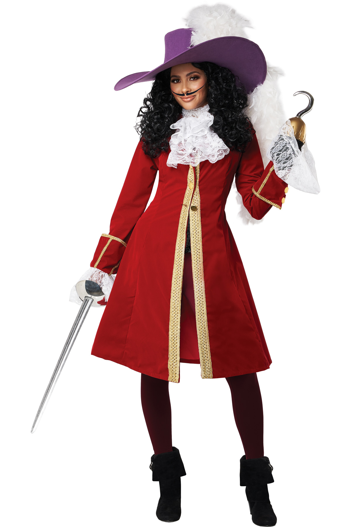 Captain Hook adult Costume, Women's, Size: XL, Red