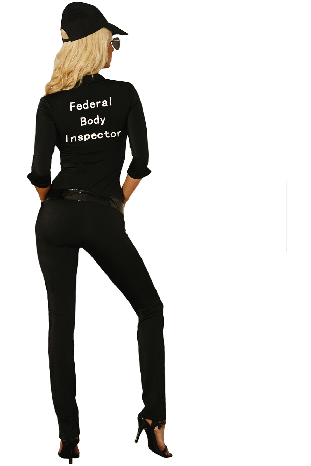 Sexy FBI Agent Zip Front Jumpsuit Hat 