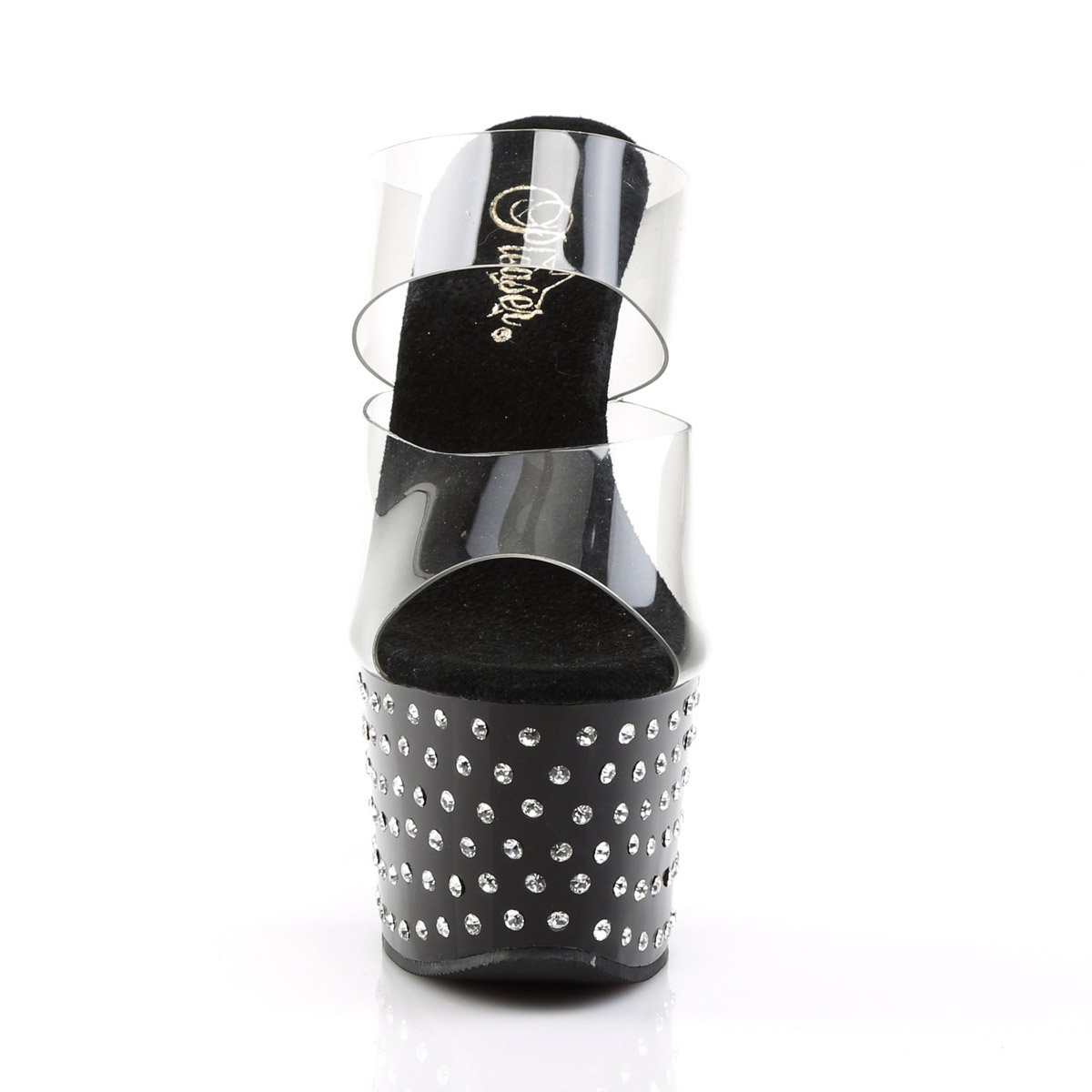 Pleaser Rhinestone Platform Stiletto Dual Strap Slide Mules Heels