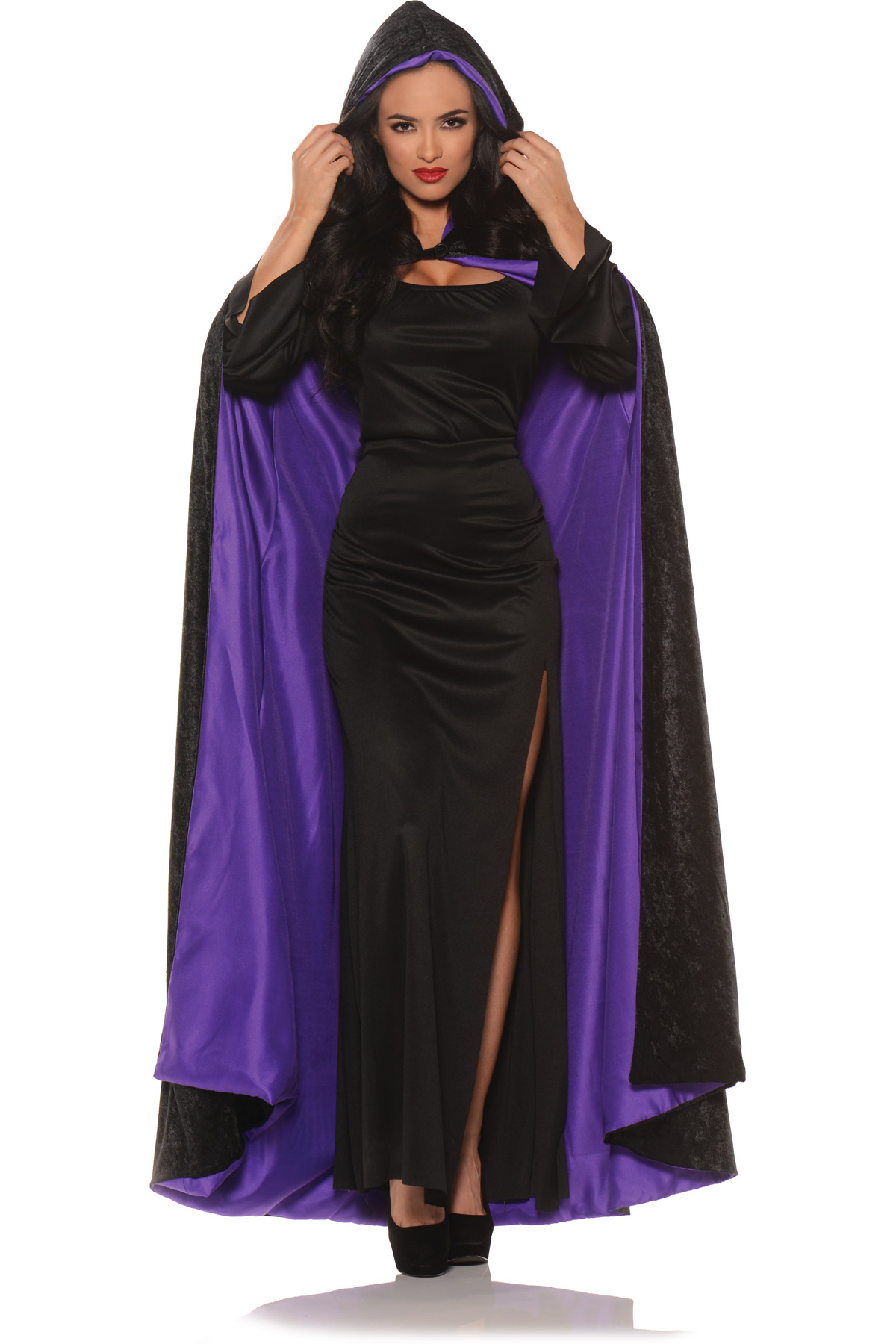 Red Full Length Hooded Velvet Cape Halloween Costume Accessory Adult