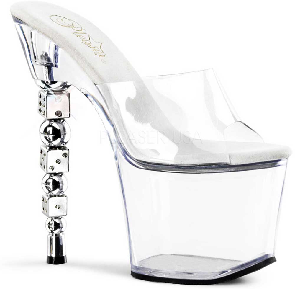 Extreme Platforms Clear Slip On Mules Stacked Dice High Heels Shoes