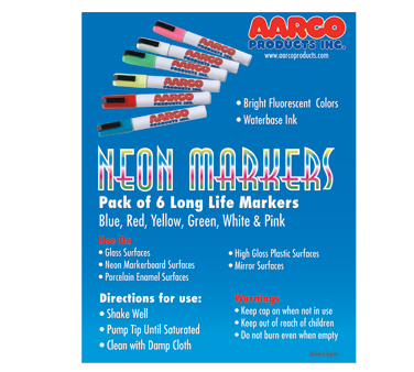 Aarco Products MFL-6 Neon Markers, 6 Color Pack