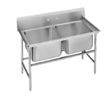 Advance Tabco 94-82-40 Regaline Sink, 2-compartment, 28" Front-to-back X 20" Wide Sink Compartments, 14" Deep, With 11" High Splash, Stainless Steel Legs With Welded Front-to-rear & Adjustable Left-to-right Cross Rails, 1" Adjustable Bullet Feet, 14 Gauge 304 Series Stainl