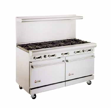 American Range AR48G-2B Heavy Duty Restaurant Range, Gas, 60", (1) 48" Griddle With 3/4" Thick Grill Plate, Manual Controls, (2) 32,000 Btu Open Burners, (2) Standard Ovens With One Rack Each, Stainless Steel Front, Sides, High Shelf And Riser, 6" Chrome Plated Legs, Etl, 2