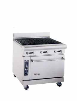 American Range AR-3RB Heavy Duty Restaurant Range, Gas, 36", Char-broiler Top, Cast Iron Radiants, Heavy Duty Cast Iron Reversible Top Grates, Manual Controls, Standard Oven With One Rack, Stainless Steel Front, Sides And 6" Stub Back, 6" Chrome Plated Legs, Etl, 125,000