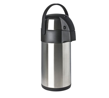 Focus Foodservice 908830PB Air Pot, 3.0 Liter, Push Button, Vacuum Insulated, With Carry Handle, Brushed Stainless Steel Exterior, Stainless Steel Interior