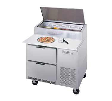 Beverage Air DPD46-2 Pizza Top Refrigerated Counter, One-section, 46" W, 16.7 Cu. Ft., (2) Drawers, (2) Full Size Pan Capacity, Stainless Steel Top With Refrigerated Pan Rail, Stainless Steel Exterior, Aluminum Interior, Side-mounted Self-contained Refrigeration, 1/4 Hp,