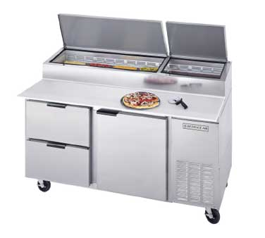 Beverage Air DPD67-2 Pizza Top Table, Two-section, 67" W, (2) Drawers, (1) Door, (3) Full Size Pan Capacity, Stainless Steel Top With Refrigerated Pan Rail