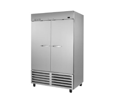 Beverage Air KR48-1AS Refrigerator, Reach-in, Two-section, 49.0 Cu. Ft., (6) Adjustable Shelves, Lockable Hinged Doors, Stainless Steel Front, Gray Coated Steel Sides, White Interior With Stainless Steel Floor, Bottom-mounted Self-contained Refrigeration, 3" Casters, 115v