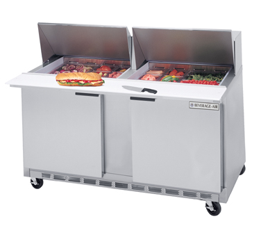 Beverage Air SPE60-24M Sandwich Prep Table, 60", 2 Doors, (12) 1/6 (2) 1/2 (1) Full Size Pans