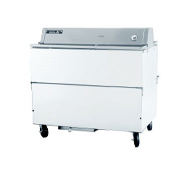 Beverage Air STF49-1-W School Milk Cooler, Forced Air, 49" W, 33-1/2" D, 20.5 Cu. Ft., Dual Access, Exterior Digital Thermometer, Flat Top Carton Capacities, (12) 13" X 13" X 11" Or (8) 19" X 13" X 11 Case Capacities, White Exterior, Galvanized Steel Interior, 5" Heavy Dut