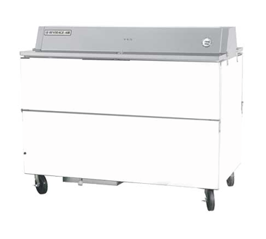 Beverage Air STF58-1-W-02 School Milk Cooler, Forced Air, 58" W, 33-1/2" D, 24.5 Cu. Ft., Dual Access, Exterior Digital Thermometer, Flat Top Carton Capacities, (16) 13" X 13" X 11" Or (10) 19" X 13" X 11 Case Capacities, White Exterior, Galvanized Steel Interior, 5" Heavy Du