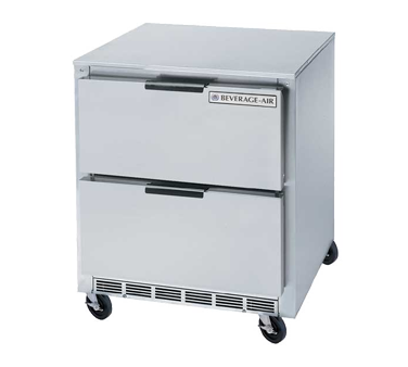 Beverage Air UCRD27A-2 Undercounter Refrigerator, One-section, 27" W, (2) Drawers, Stainless Steel Exterior & Top, Aluminum Interior, 6" Casters