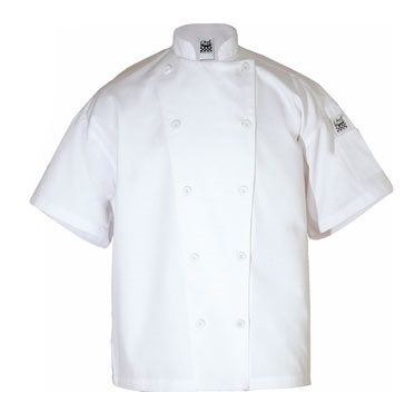 San Jamar J005-L Knife & Steel® Chef's Jacket, Large, Short Sleeve, Poly Cotton Blend, Chef Revival®