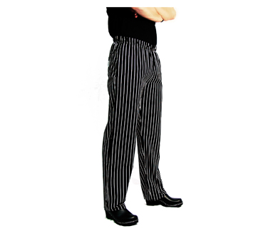 San Jamar P040WS-M E-z Fit Chef's Pants, Medium, Black/white Pin-stripe, Cotton, Chef Revival®