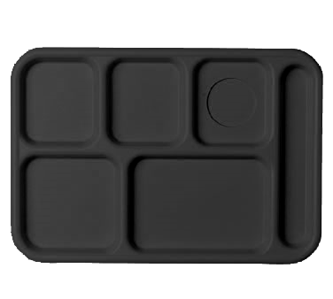 Cambro 10146CW110 Camwear® School Tray, 10" X 14-1/2", 5 Food Compartments, 1 Flatware Compartment, Full Portion, Textured Surface, Scratch Resistant, Polycarbonate, Dishwasher Safe, Black