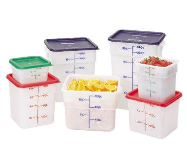 Cambro 8SFSP148 Camsquare® Food Container, 8 Quart, 8-3/8 X 8-3/8 X 9-1/8, Natural White, Orange Graduation, Polyethylene, Dishwasher Safe, Resists Stains & Odors, Nsf Listed