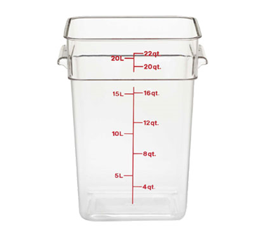 Cambro 22SFSCW135 Camsquare® Food Container, With Handles, 22 Quart, 11-1/4" X 12-1/4" X 15-3/4", Clear, Red Graduation, Polycarbonate, Dishwasher Safe, Resists Stains & Odors, Nsf Listed