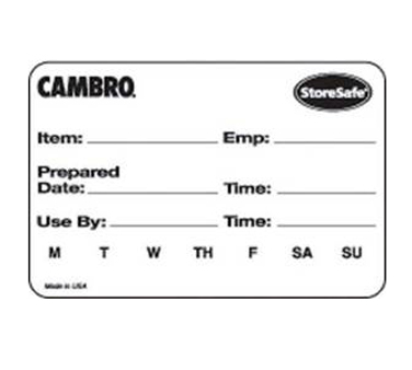 Cambro 23SLB250 Storesafe™ Food Rotation Label, 2" X 3", Label & Adhesive Dissolves In Less Than 30 Seconds, Withstands High Heat Temp. Up To 200° F (93° C) For 4 Hours, Microwave Safe, 100% Biodegradable, White, Fda Approved (250 Labels Per Roll, 24 Rolls Per Case)