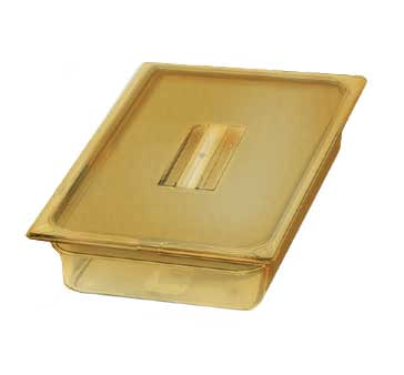 Carlisle 1040013 Topnotch® High Heat Food Pan, 1/1 Full-size Pan, 7.6 Qt. Capacity, 2-1/2" Deep, Easy-lift Notch, Heat-resistant To 375°f, Stackable, Break/stain-resistant, Capacity Indicators, Dishwasher/microwave Safe, High-heat Plastic, Amber, Nsf