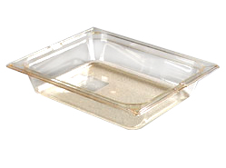 Carlisle 1042013 Topnotch® High Heat Food Pan, 1/2-size Pan, 3.6 Qt. Capacity, 2-1/2" Deep, Easy-lift Notch, Heat-resistant To 375°f, Stackable, Break/stain-resistant, Capacity Indicators, Dishwasher/microwave Safe, High-heat Plastic, Amber, Nsf