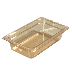 Carlisle 1048013 Topnotch® High Heat Food Pan, 1/4 Size Pan, 1.7 Qt. Capacity, 2-1/2" Deep, Easy-lift Notch, Heat-resistant To 375°f, Stackable, Break/stain-resistant, Capacity Indicators, Dishwasher/microwave Safe, High-heat Plastic, Amber, Nsf