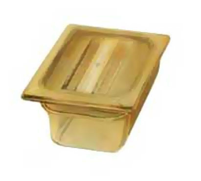 Carlisle 1052013 Topnotch® High Heat Food Pan, 1/9-size Pan, .7 Qt. Capacity, 2-1/2" Deep, Easy-lift Notch, Heat-resistant To 375°f, Stackable, Break/stain-resistant, Capacity Indicators, Dishwasher/microwave Safe, High-heat Plastic, Amber, Nsf