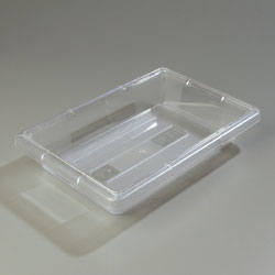Carlisle 1061007 Storplus™ Food Storage Box, 2 Gallon, 18"l X 12"w X 3-1/2"h, Reinforced Corners, Stackable, Date & Capacity Indicators, Easy-grip Handles, Break-resistant, Dishwasher Safe, Textured Non-slip Finish, Polycarbonate, Clear, Nsf