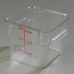 Carlisle 1072207 Storplus™ Food Storage Container, 6 Quart, Square, Reinforced Stacking Lugs, Secure Easy-grip Handles With Drain Holes, Date Indicators, Color-coded Capacity Indicators, Dishwasher Safe, Textured Non-slip Finish, Polycarbonate, Clear, Nsf