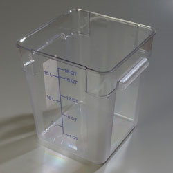 Carlisle 1072507 Storplus™ Food Storage Container, 18 Quart, Square, Reinforced Stacking Lugs, Secure Easy-grip Handles With Drain Holes, Date Indicators, Color-coded Capacity Indicators, Dishwasher Safe, Textured Non-slip Finish, Polycarbonate, Clear, Nsf
