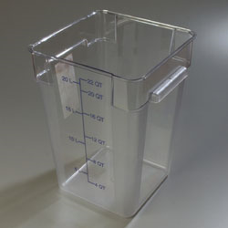 Carlisle 1072607 Storplus™ Food Storage Container, 22 Quart, Square, Reinforced Stacking Lugs, Secure Easy-grip Handles With Drain Holes, Date Indicators, Color-coded Capacity Indicators, Dishwasher Safe, Textured Non-slip Finish, Polycarbonate, Clear, Nsf