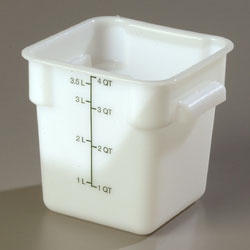 Carlisle 1073102 Storplus™ Food Storage Container, 4 Quart, Square, Reinforced Stacking Lugs, Secure Easy-grip Handles With Drain Holes, Date Indicators, Color-coded Capacity Indicators, Dishwasher Safe, Textured Non-slip Finish, Polyethylene, White, Nsf