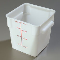 Carlisle 1073302 Storplus™ Food Storage Container, 8 Quart, Square, Reinforced Stacking Lugs, Secure Easy-grip Handles With Drain Holes, Date Indicators, Color-coded Capacity Indicators, Dishwasher Safe, Textured Non-slip Finish, Polyethylene, White, Nsf
