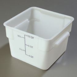 Carlisle 1073402 Storplus™ Food Storage Container, 12 Quart, Square, Reinforced Stacking Lugs, Secure Easy-grip Handles With Drain Holes, Date Indicators, Color-coded Capacity Indicators, Dishwasher Safe, Textured Non-slip Finish, Polyethylene, White, Nsf