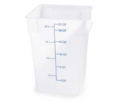Carlisle 1073602 Storplus™ Food Storage Container, 22 Quart, Square, Reinforced Stacking Lugs, Secure Easy-grip Handles With Drain Holes, Date Indicators, Color-coded Capacity Indicators, Dishwasher Safe, Textured Non-slip Finish, Polyethylene, White, Nsf