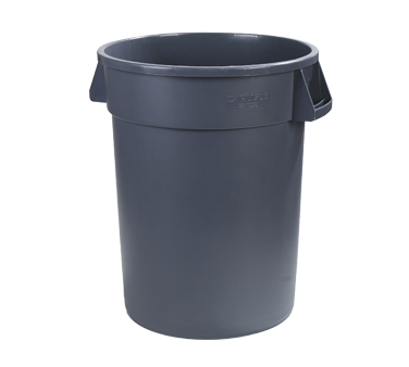 Carlisle 34103223 Bronco™ Waste Container, 32 Gallon, 27-3/4"h X 25-1/2" Dia. (includes Handles), Round, Double-reinforced Stress Ribs, Ergonomic Comfort Curve™ Handles, Drag Skids, Deep Hand Holds On Base, Polyethylene, Gray, Nsf