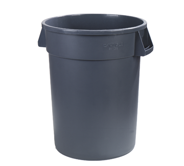 Carlisle 34104423 Bronco™ Waste Container, 44 Gallon, 31-3/8"h X 27-1/2" Dia. (includes Handles), Round, Double-reinforced Stress Ribs, Ergonomic Comfort Curve™ Handles, Drag Skids, Deep Hand Holds On Base, Polyethylene, Gray, Nsf