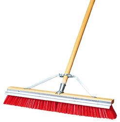 Carlisle 36952424 Flo-pac® Scraperbroom® Sweep, Coarse/heavy, 24" Hardwood Block, 3-1/4" Orange Polypropylene Bristles With Steel Scraper Blade, Includes Handle Connection, Handle & Brace