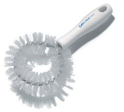 Carlisle 4016402 Sparta® Vegetable Brush, 9-1/2" Long, Circular Bristle/wire Head With Straight Handle, Firm Bristles, Polyester, White