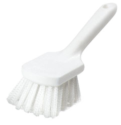 Carlisle 4054500 Sparta® Utility Kitchen Brush, 8"l X 3"w, Buoyant, Hanging Hole, Break-resistant, 1-5/8"l Medium Stiff Stapleset Polyester Bristles, White Angled Polypropylene Handle, Standard Color, Bpa-free