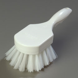 Carlisle 4054602 Sparta® Kitchen Brush, 8"l X 3"w, Buoyant, Hanging Hole, Break-resistant, 1-1/4"l Medium Stiff Stapleset Polyester Bristles, White Polypropylene Handle, White, Bpa-free