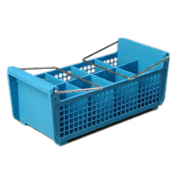 Carlisle C32P214 Opticlean™ Perma-san™ Flatware Basket, 8-compartments (3-1/2" X 3-1/2"), With Stainless Steel Wire Handles, Open Design, Resilient, Stain-resistant, Polypropylene, Blue, Nsf