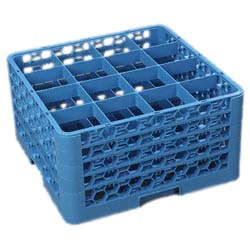 Carlisle RG16-414 Opticlean™ Glass Rack, 16 Compartment With (4) Extenders, Full-size, 9-1/2" Inside Height, Compartment Size: 4-7/16" X 4-7/16", Accommodates Glasses Up To 4-3/16", Dishwasher Safe, Polypropylene, Blue, Nsf