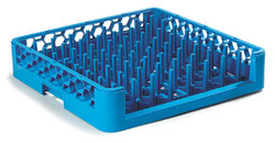 Carlisle ROP14 Opticlean™ Dishwasher Plate/tray Peg Rack, Full Size, Open-end, 2-15/16"h Extra Tall Pegs, Inside Height Of 3.20", Plate Locks, Double-wall Construction, Quick Draining, Comfort Curve Handles On All 4 Sides, Dishwasher Safe, Polypropylene, Blue, Nsf