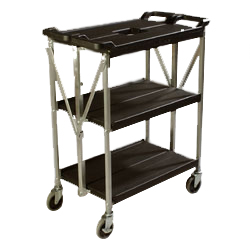 Carlisle SBC152103 Fold 'n Go® Cart, Open Design, 350 Lb. Capacity, (3) Shelves Approximately 15" X 21", Folds To 9" Wide For Easy Storage, Easy-grip Handles At Both Ends, Solid Aluminum Frame, 4" Heavy-duty Non-marking Swivel Casters With Molded-in Reinforcement Plate
