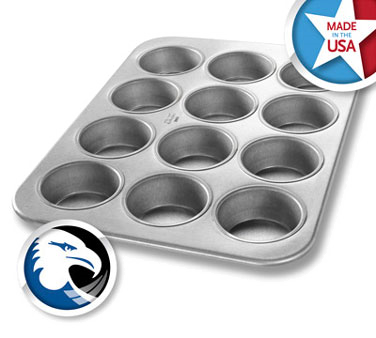 Chicago Metallic 43375 Jumbo Muffin Pan, 12-7/8" X 17-7/8" Overall, 12-on (3 Rows Of 4) 7.0 Oz. Capacity Each, Wire In Rim, Aluminized Steel, Glazed, Oversized