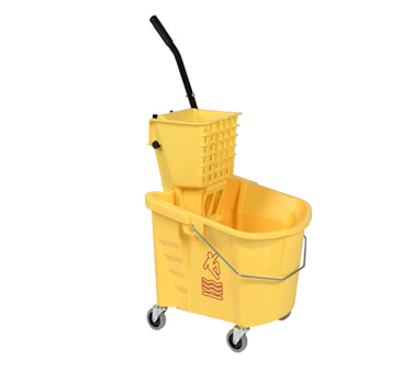 Continental Commercial Products 335-312YW Mop Bucket With Wringer, 35 Qt. Oval Bucket, International Caution Symbol, Yellow