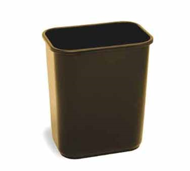 Continental Commercial Products 2818BN Wastebasket, 28-1/8 Quart Capacity, 15" X 14-3/8" X 10-1/4", Rectangular, Without Lid, Injection Molded Polyethylene, Brown