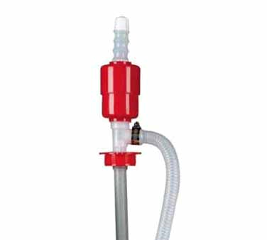 Continental Commercial Products 440 Siphon Pump, Plastic, Fits Up To 55 Gallon Drum With 1-1/2" Or 2" Opening, Tube 48-3/4" X 13/16" Dia., Hose 40" X 3/4" Dia., Flow 5 Gallons Per Minute, Red/white